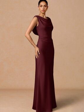 Azazie Cowl Neck Satin Dress